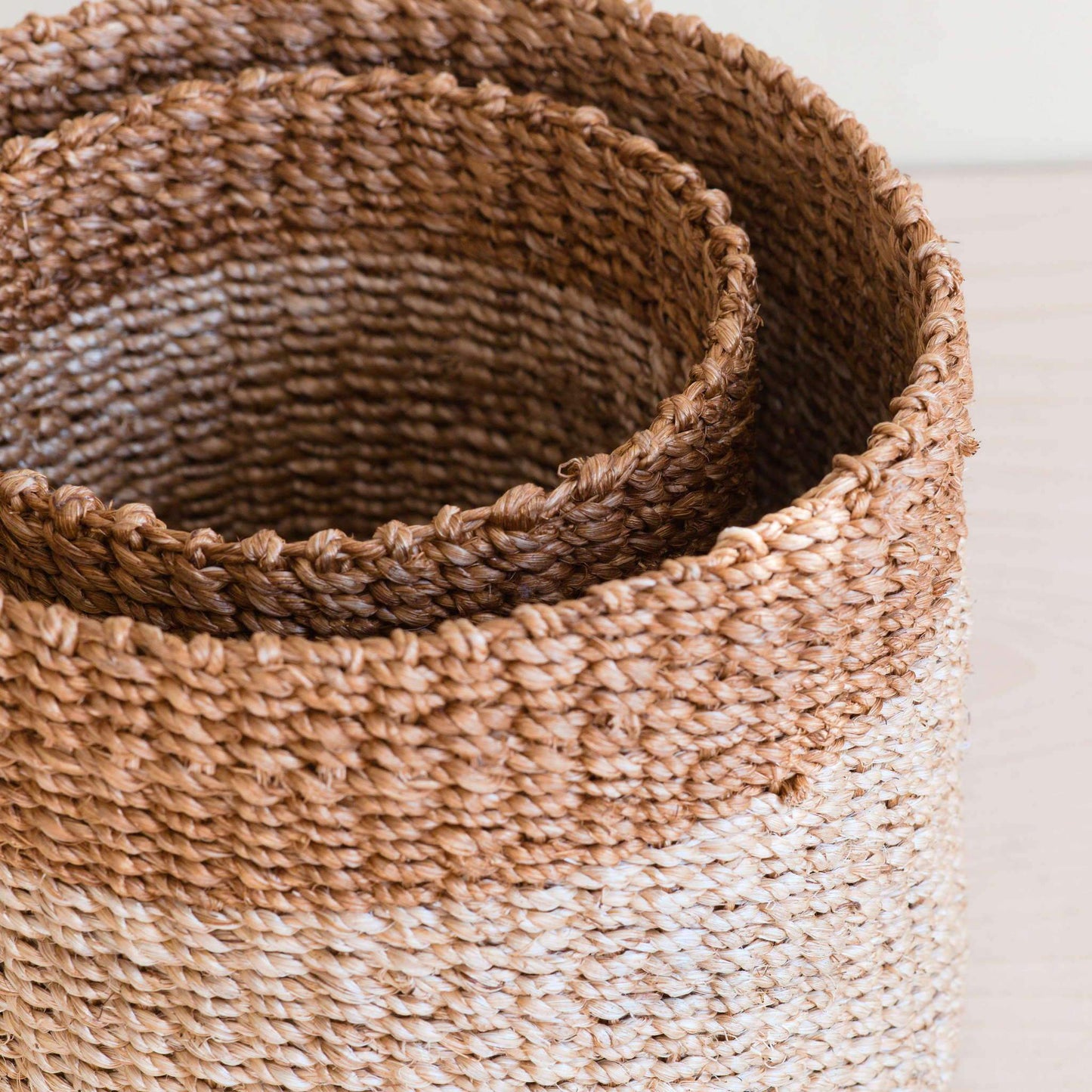 S/2 Natural + Brown Tabletop Bins