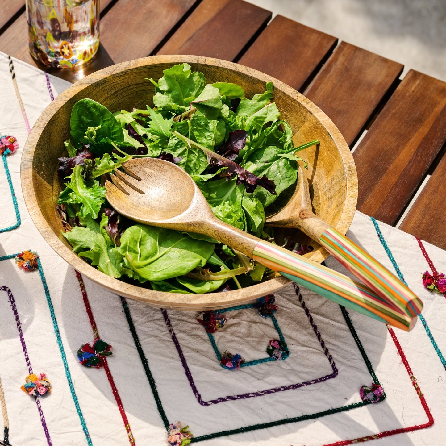 Striped Mango Wood Salad Bowl