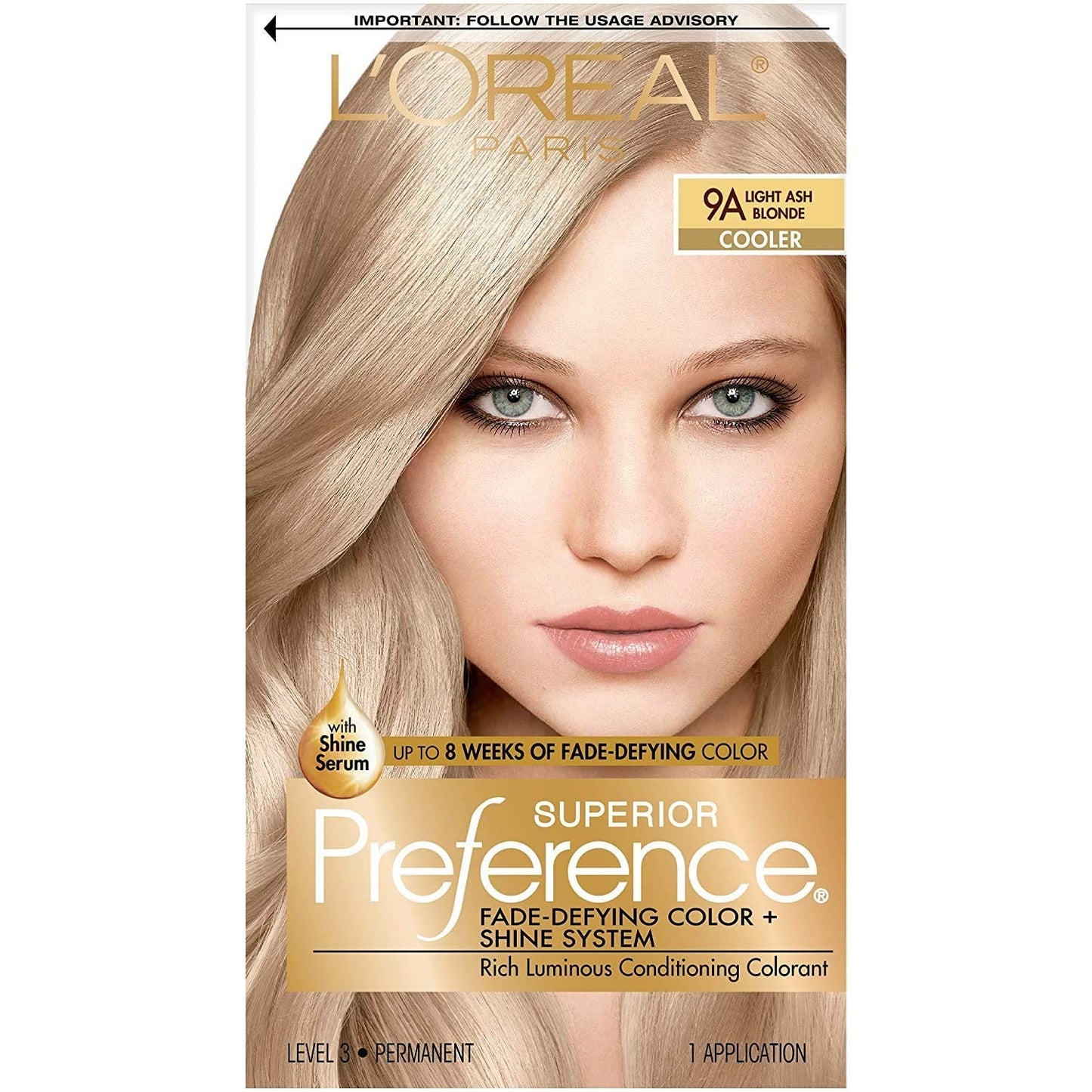 L'Oreal Paris Superior Preference Fade-Defying Shine Permanent Hair Color, 9A Light Ash Blonde, 1 Kit