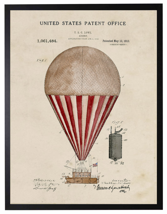 Red Hot Air Balloon Patent in Black Frame
