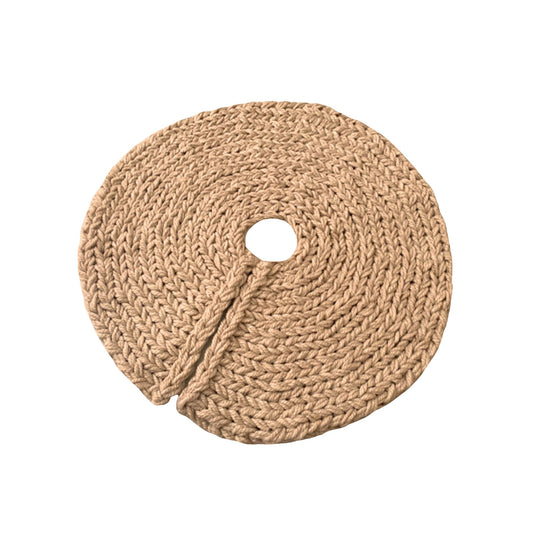 Beige Chunky-Knitted Christmas Tree Skirt | US Stock