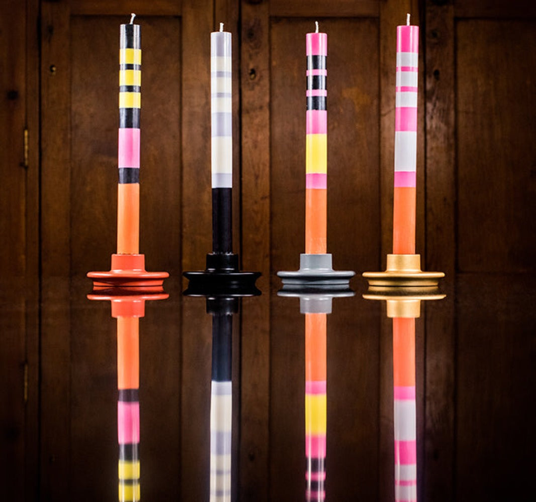 S/4 Striped Orange Flame, Willow & Neyron Rose Dinner Candles