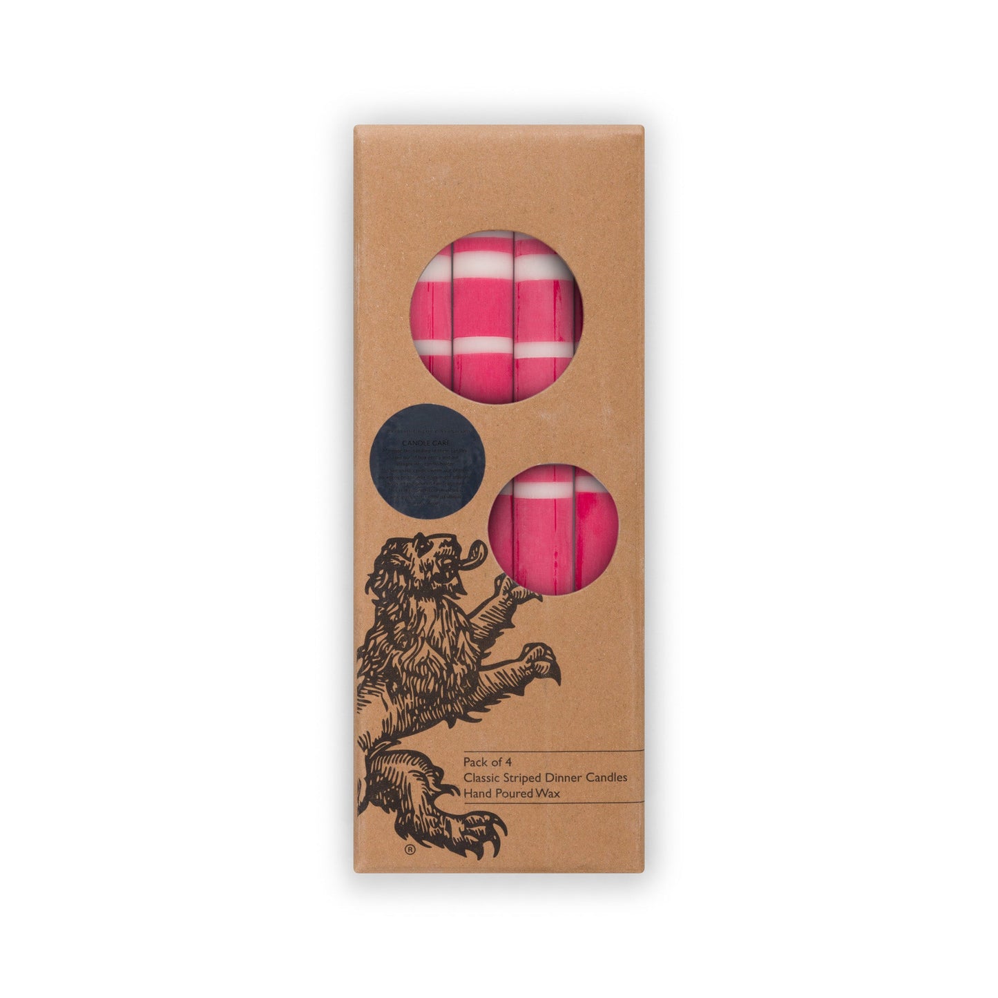 Striped Dinner Candles in Oriental Red and Pearl
