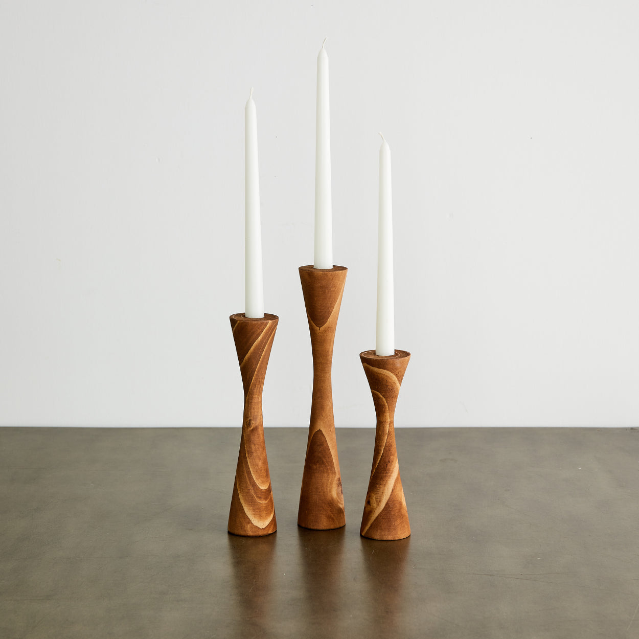 Geo Tapered Wooden Candlestick Holder