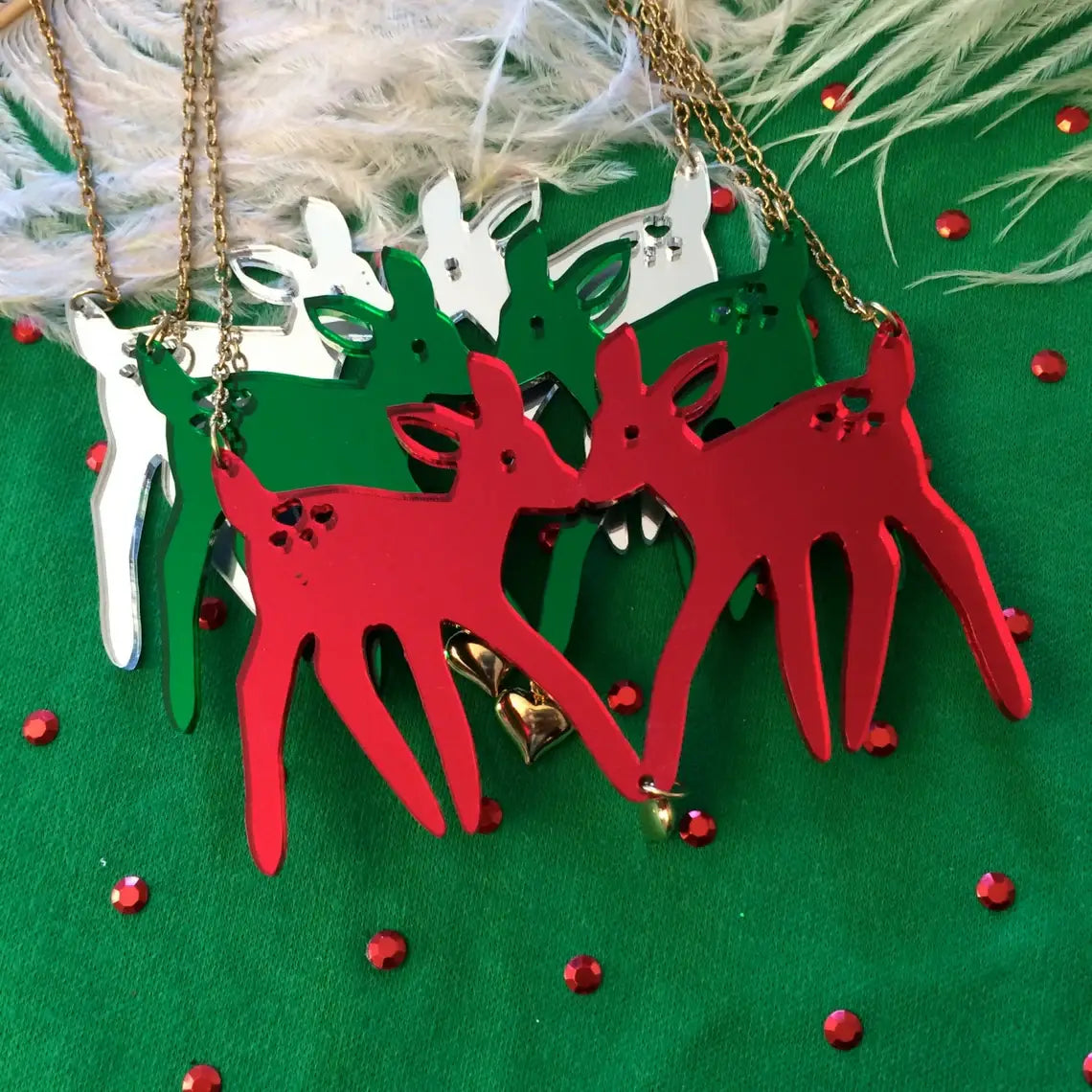 Christmas Fawns Statement Necklace - SILVER
