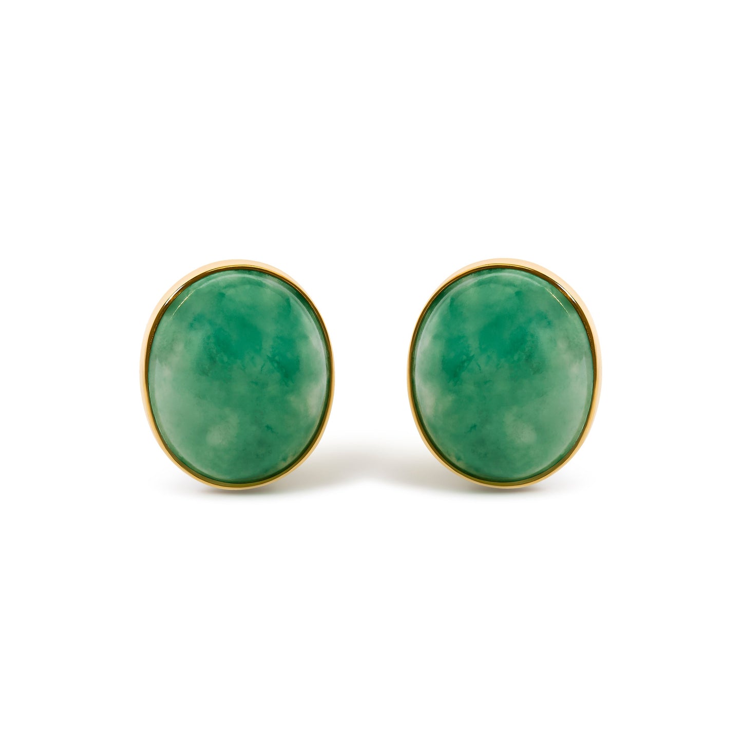 18K Yellow Gold 12x10 MM Bezel Set Oval Green Aventurine Stud Earrings