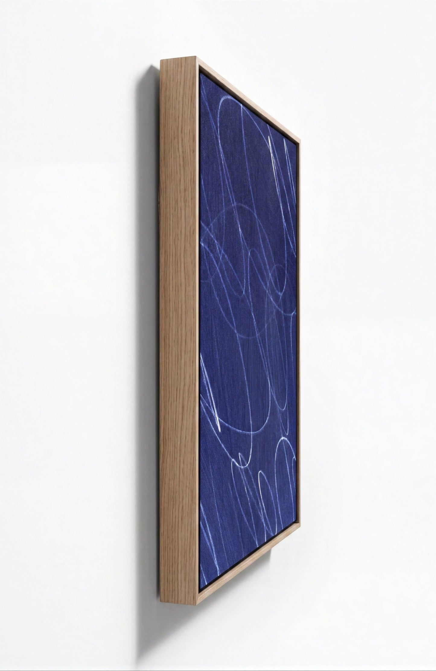 Gestural Marks in Deep Ocean Framed Canvas Wall Art
