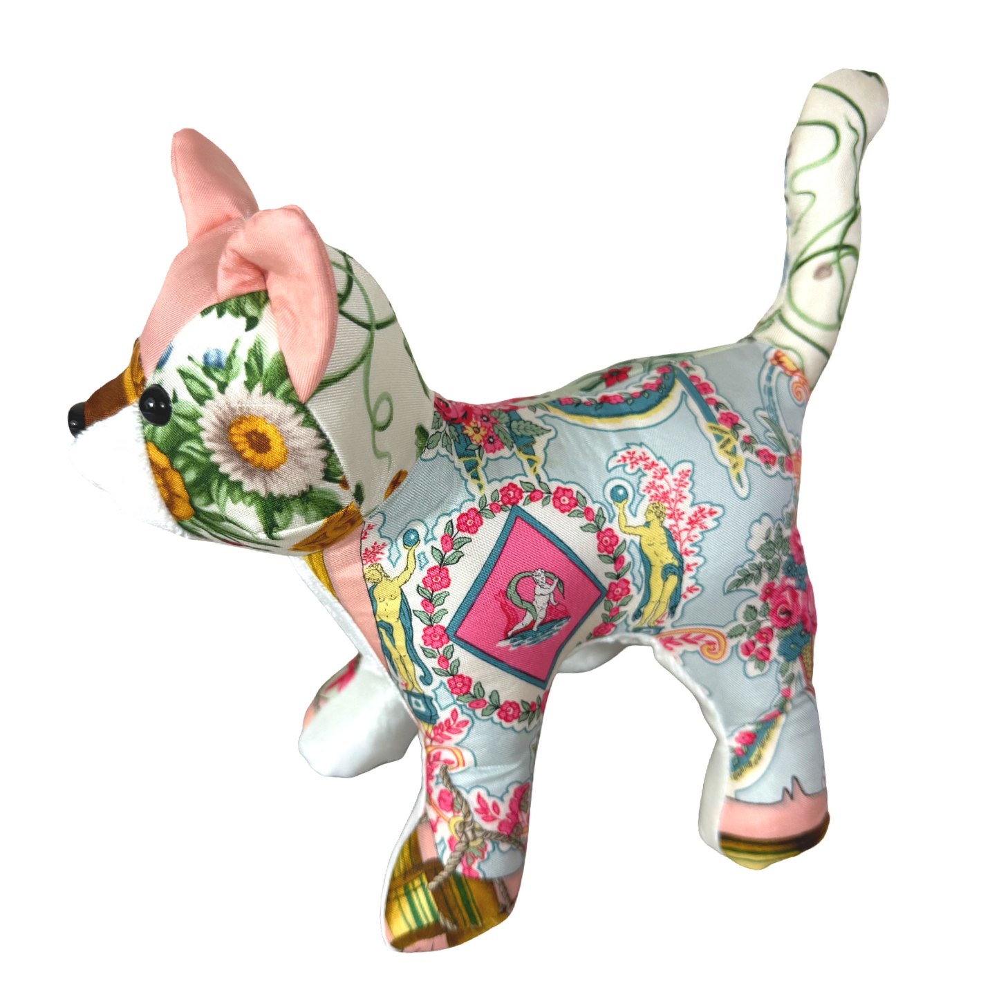 Chinoiserie Vintage Silk Scarf Patchwork Kitten