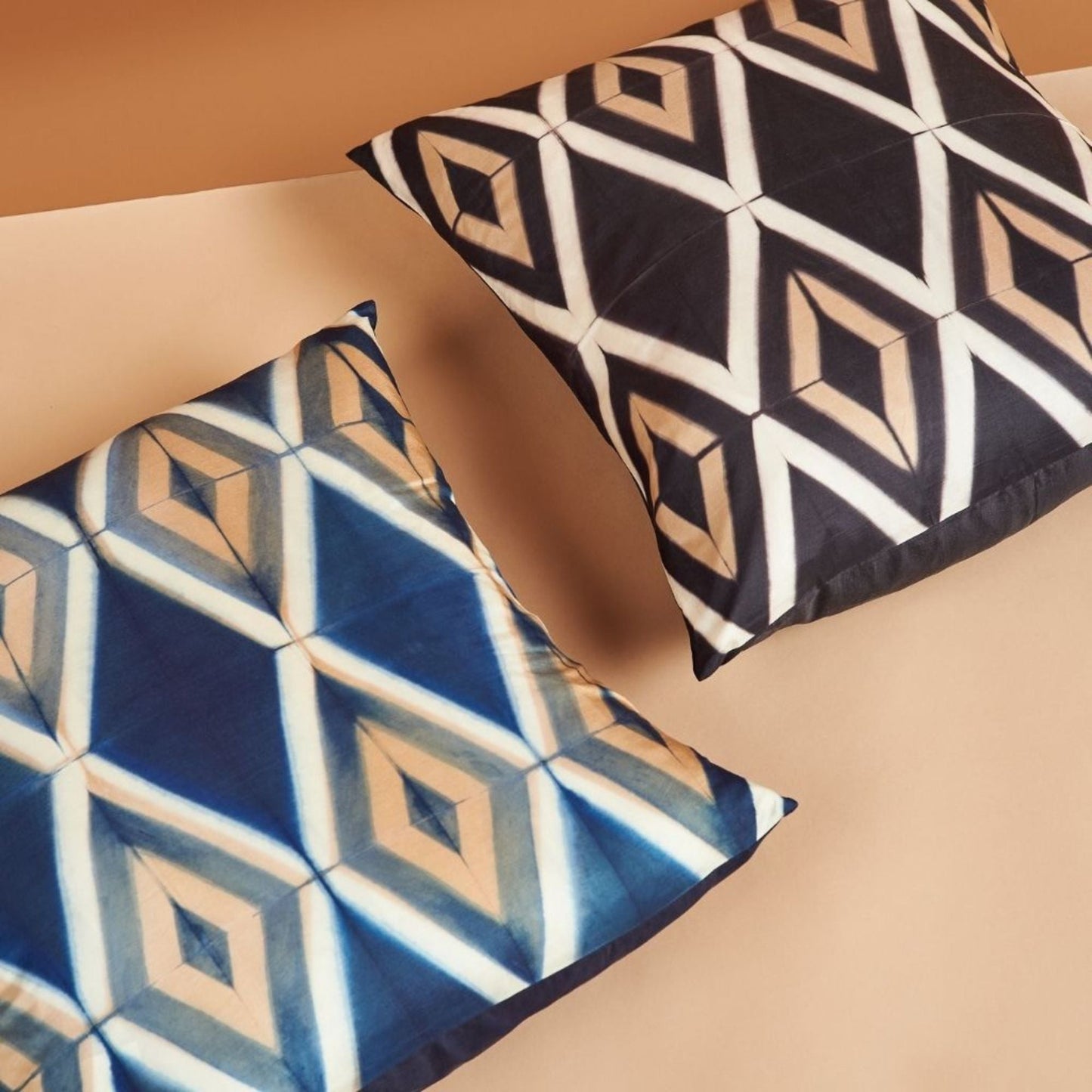 Tisa Indigo Handcrafted Shibori Geometri Print Mulberry  Silk Pillow
