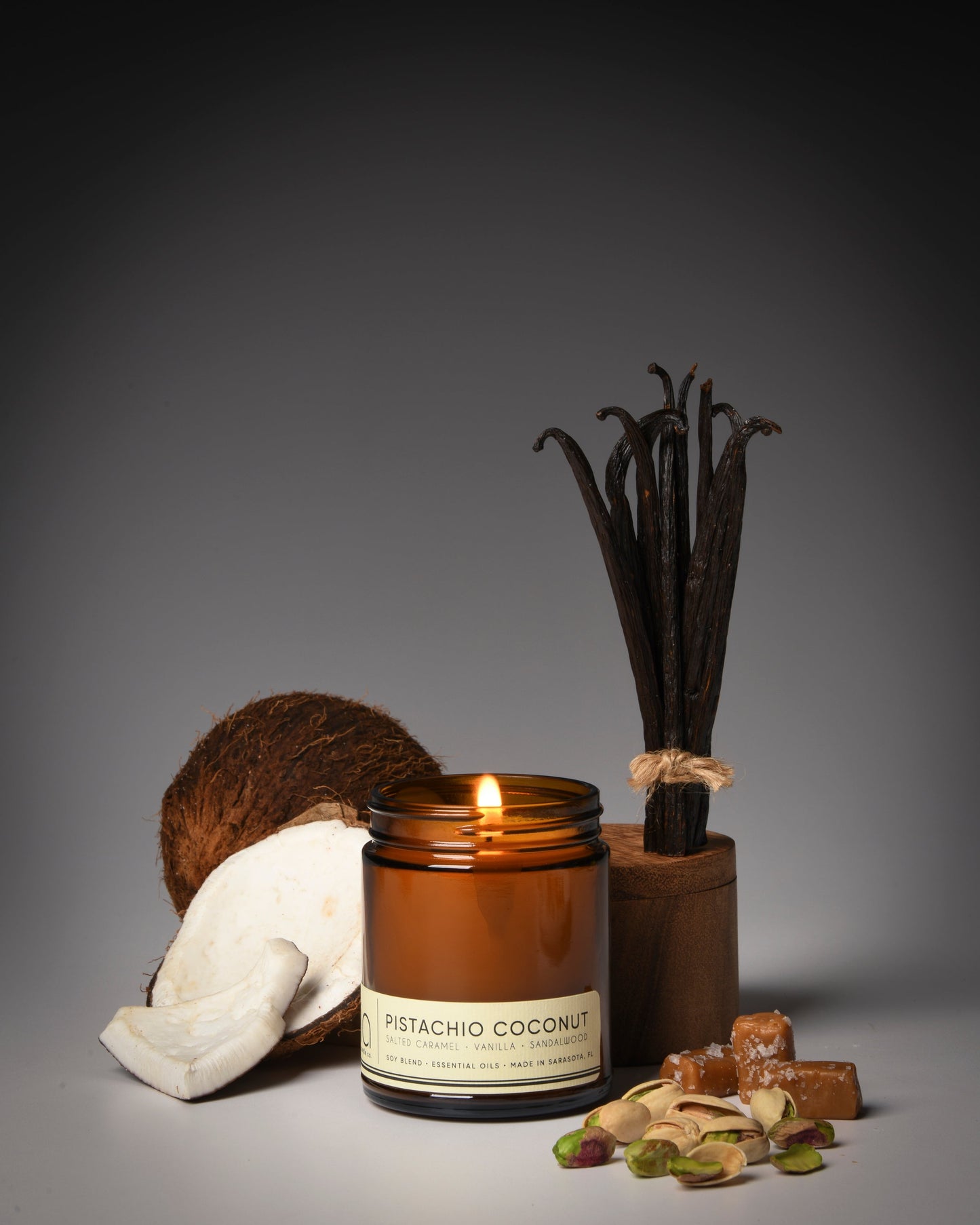 Pistachio Coconut Soy Blend Candle — Vanilla, Salted Caramel & Coconut