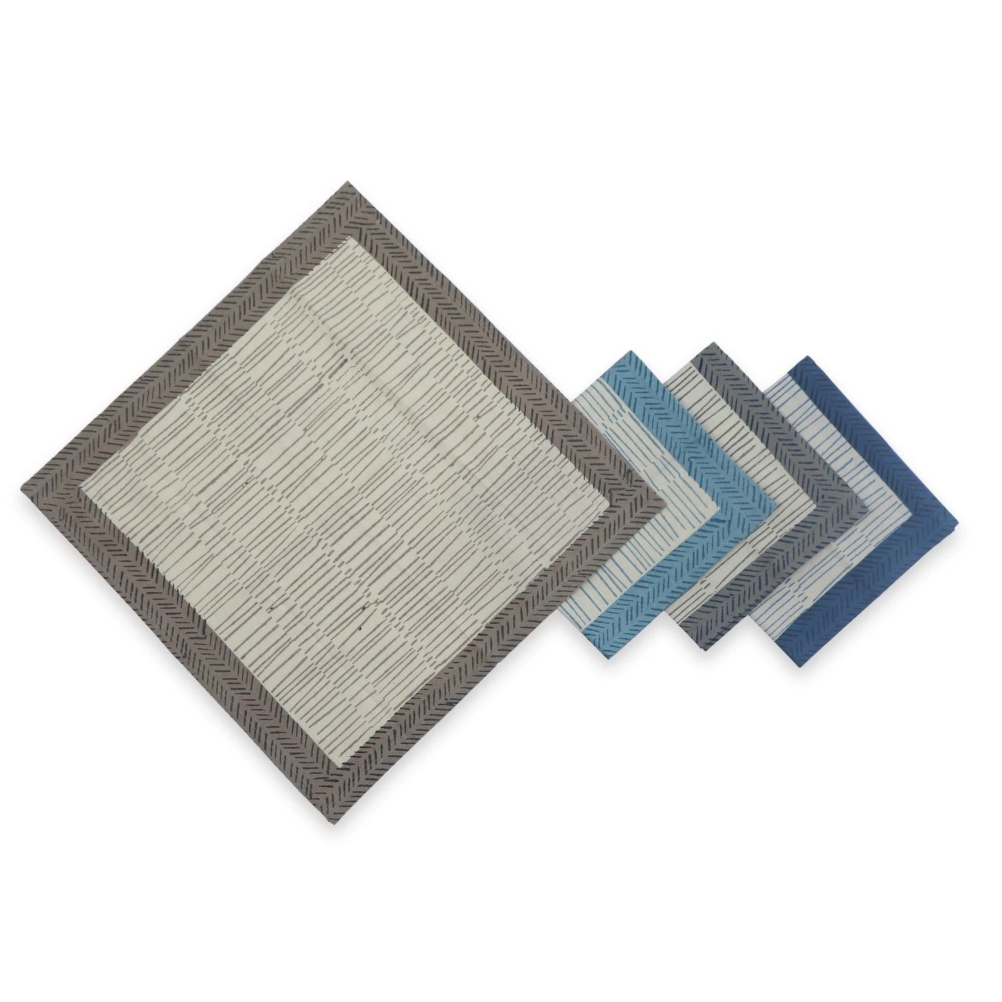 STREAMLINE 16"x16" Hand Block Printed Napkins - Set of 4. Cotton - Fair Trade - Artisan Made