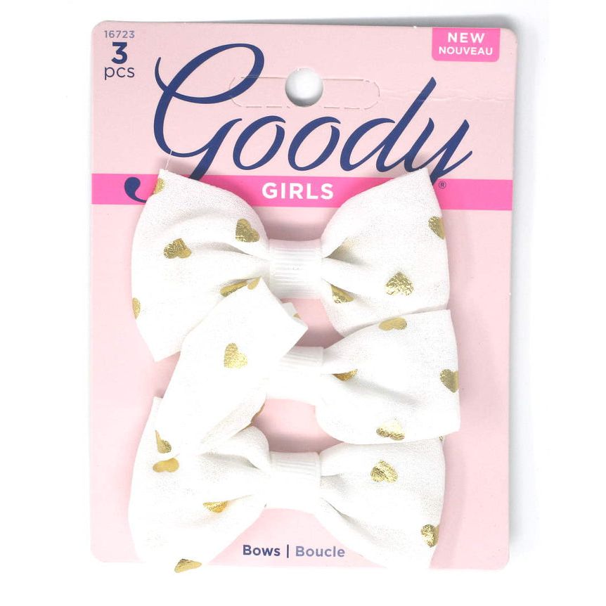 Goody Girls White Hair Bow Heart Barrettes 2.75" - 3 Pieces