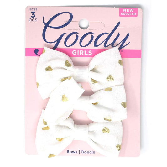 Goody Girls White Hair Bow Heart Barrettes 2.75" - 3 Pieces