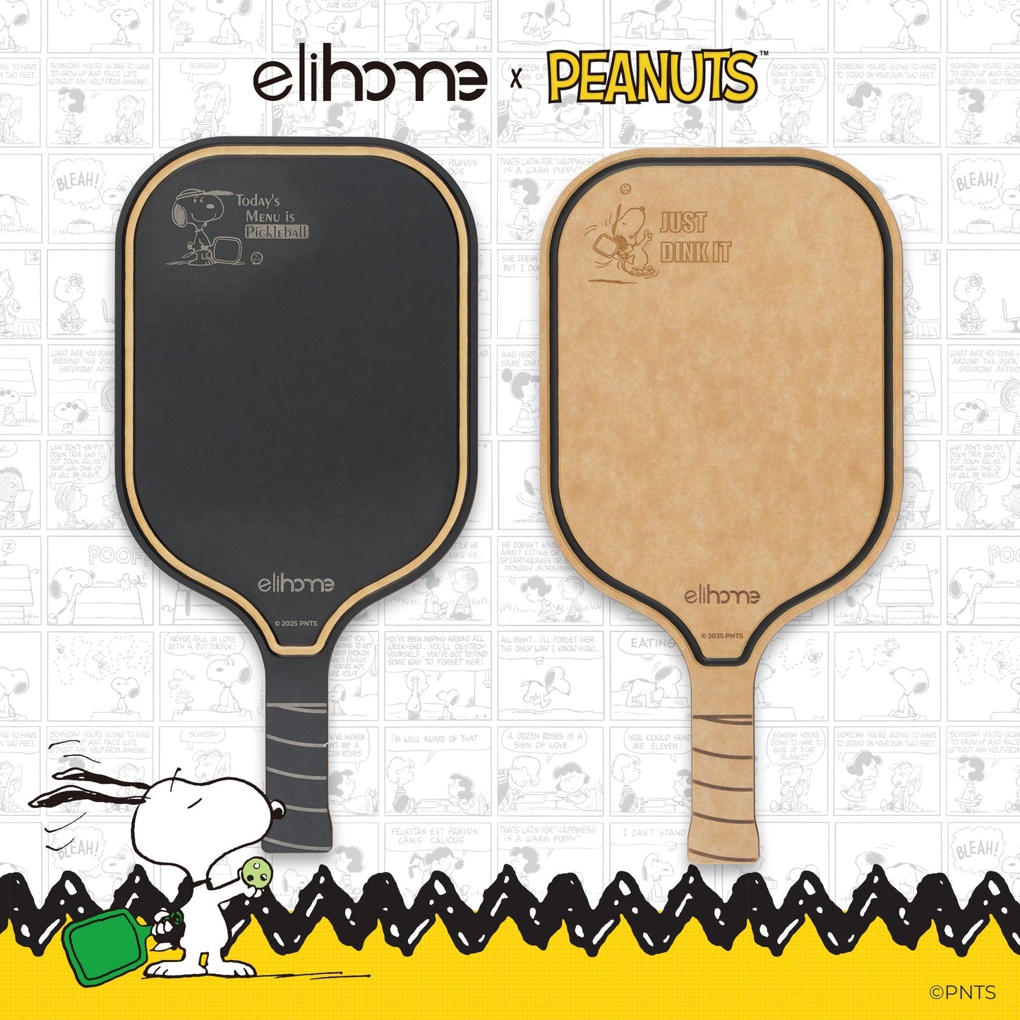 Elihome x Peanuts Pickleball Charcuterie Cutting Board -"Just Dink It"
