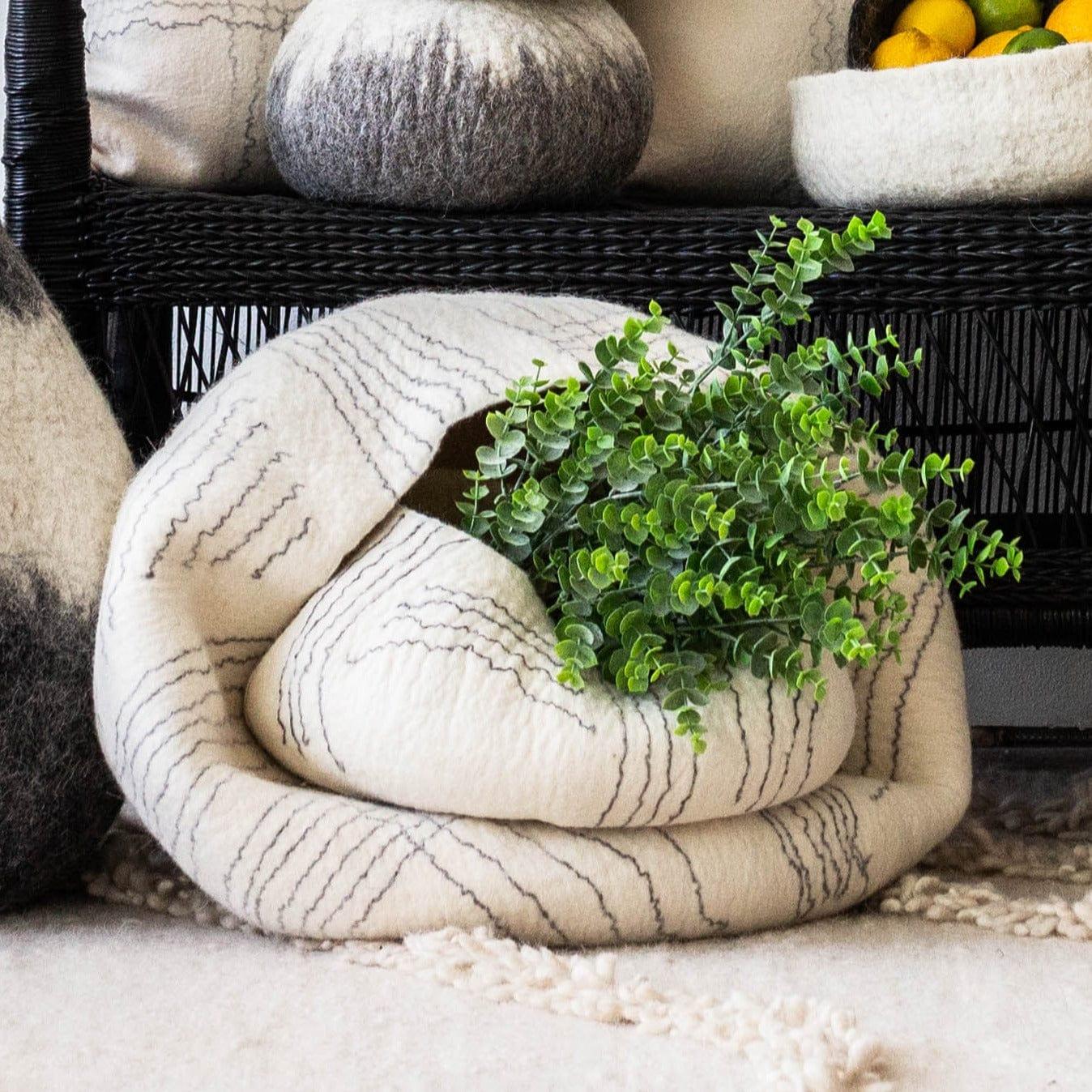 White Ghana Wool Linear Basket