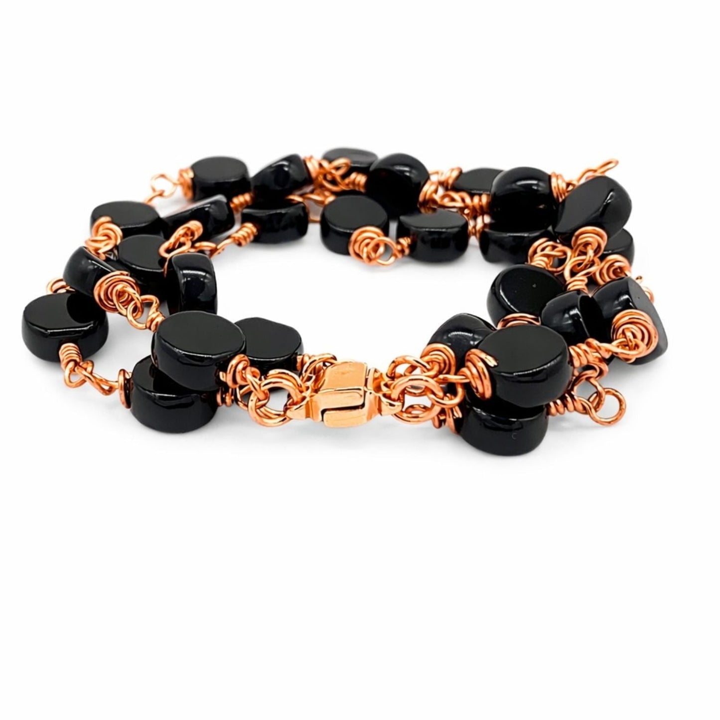 Onyx Black Glass Bead 3-Strand Bracelet | Magnetic Clasp