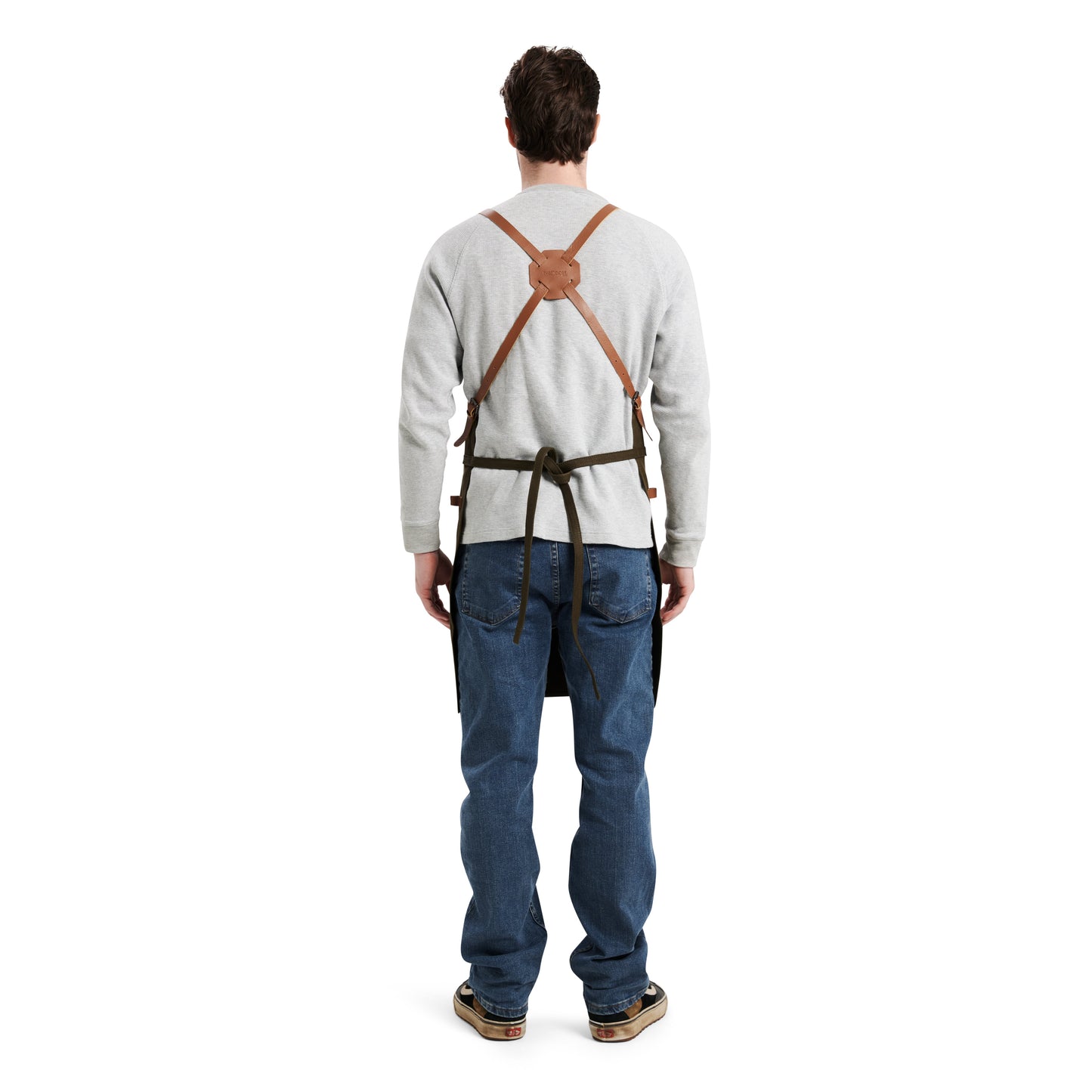 Waxed Canvas Work Apron with Leather Straps & Utility Pockets
