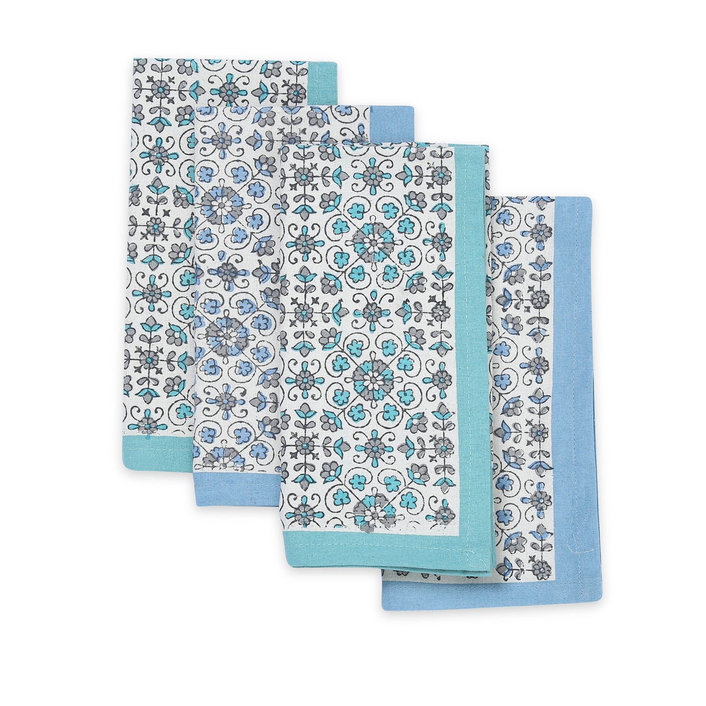 Hand Block Printed Cotton Napkins, Set of 4 | 18″ × 18″ | Fair Trade | Ivy