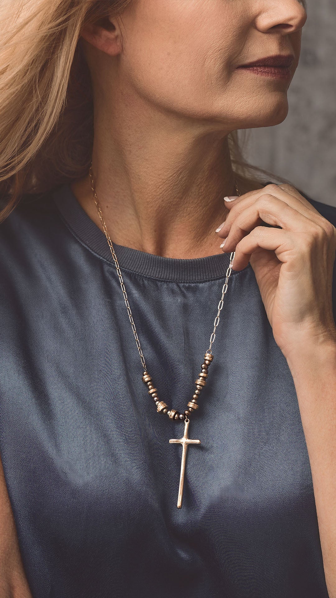 Grounded Bronze Cross Necklace