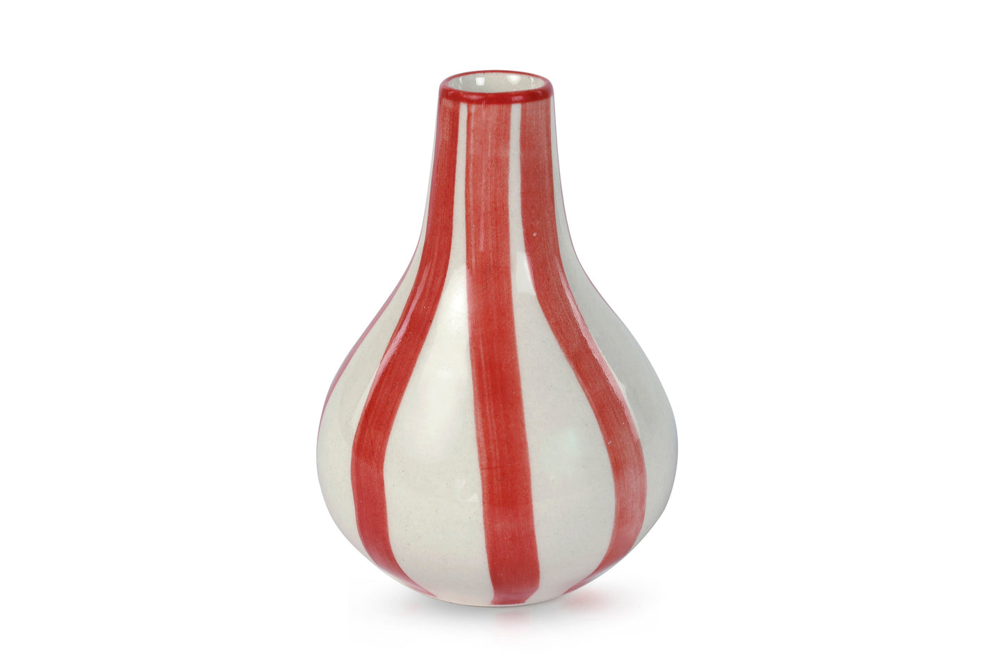 Ceramic Stripe  bud vase, Red -  3.5 x 3.5 x 4.75 Inches ( Set of 4 )