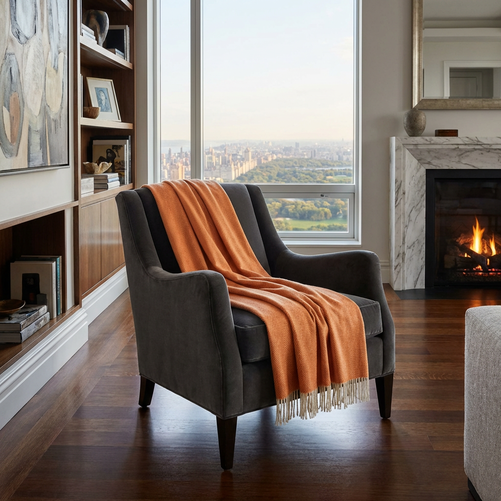 Southampton Home Merino Wool Herringbone Throw (Heirloom Tomato)