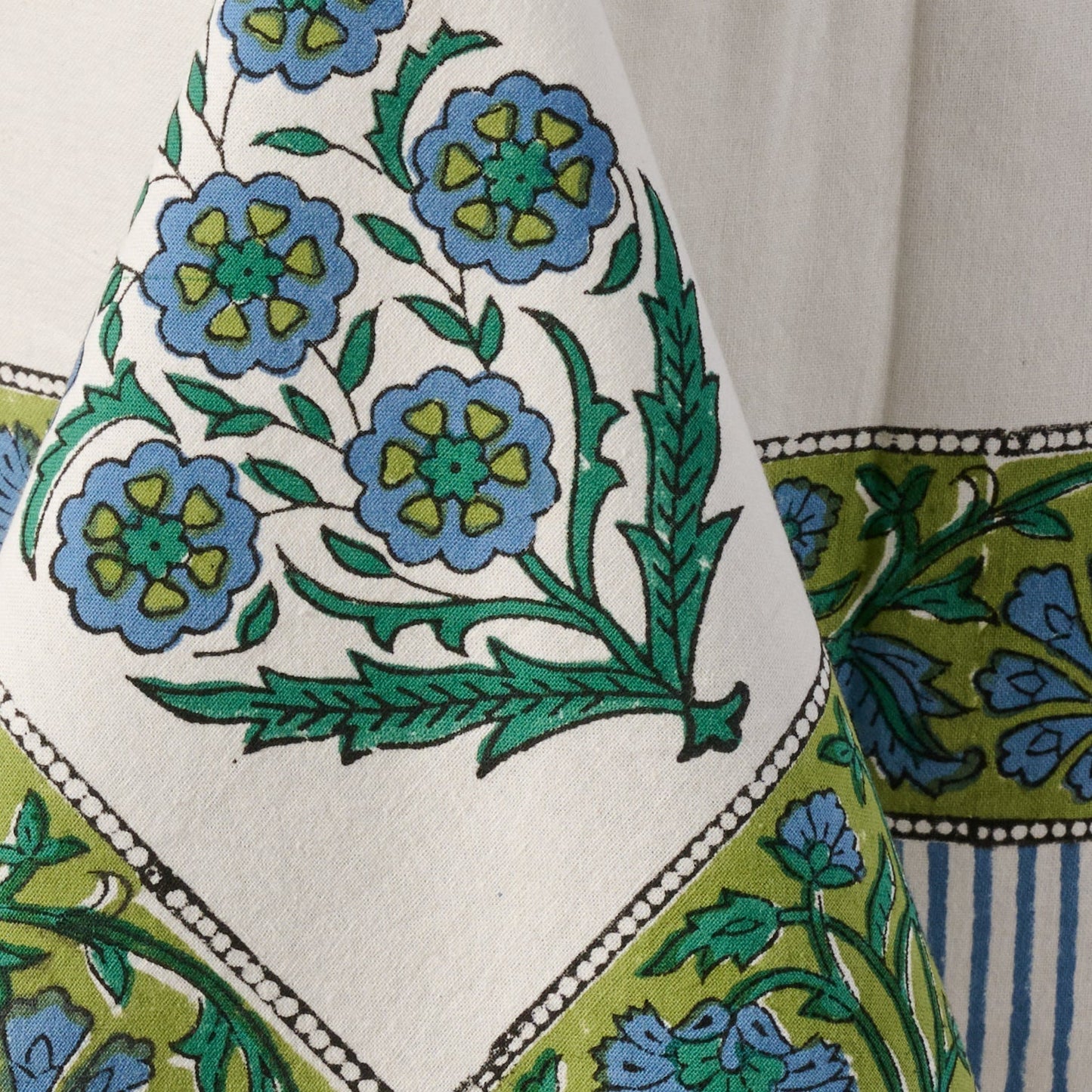 Devika Floral + Stripe Block Print Tablecloth