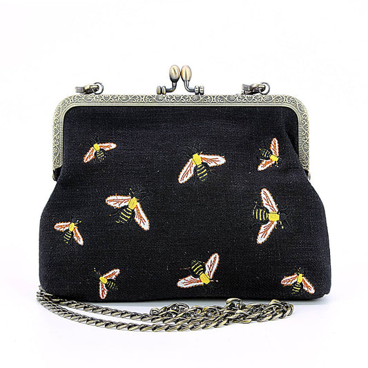Bees Kisslock Handbag: Black - Osadia Concept Store