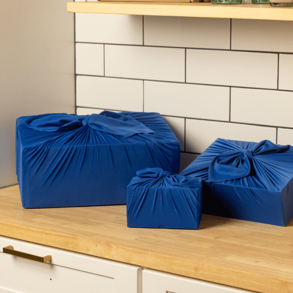 Set of 3 (S, L, XL) Reusable Cloth Furoshiki Gift Wrap | Deep Blue