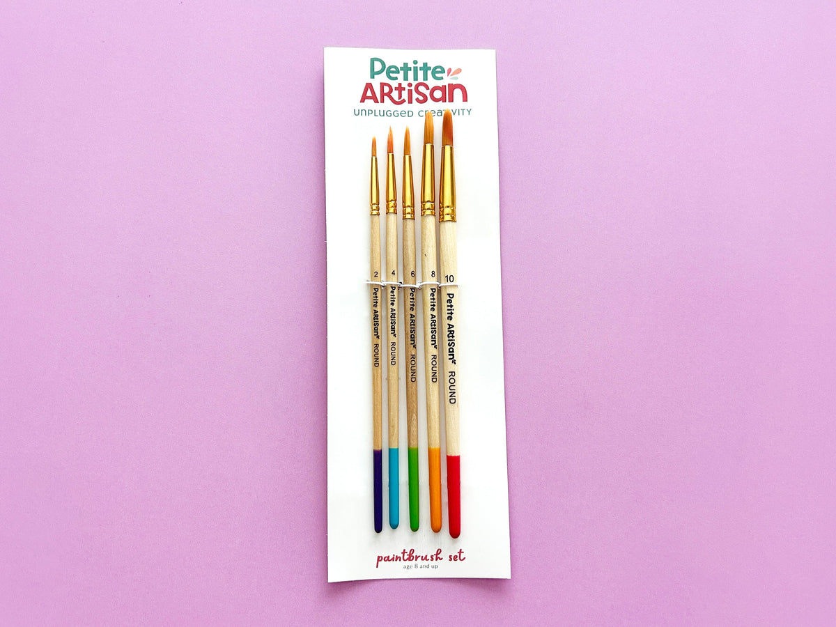 Five wood watercolor brushes sized and built for kid hands