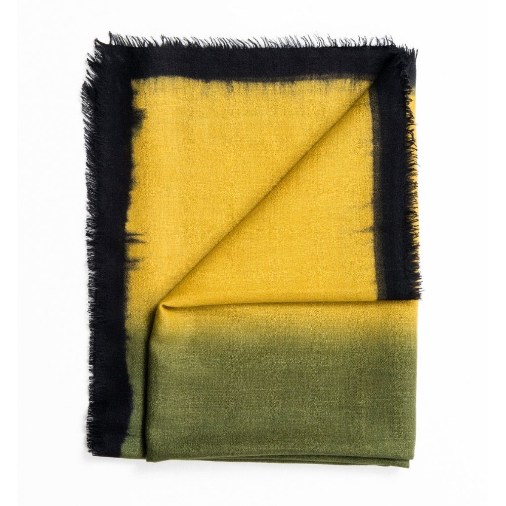 Iris Kiwi Green Pink Cashmere Merino Handwoven Scarf
