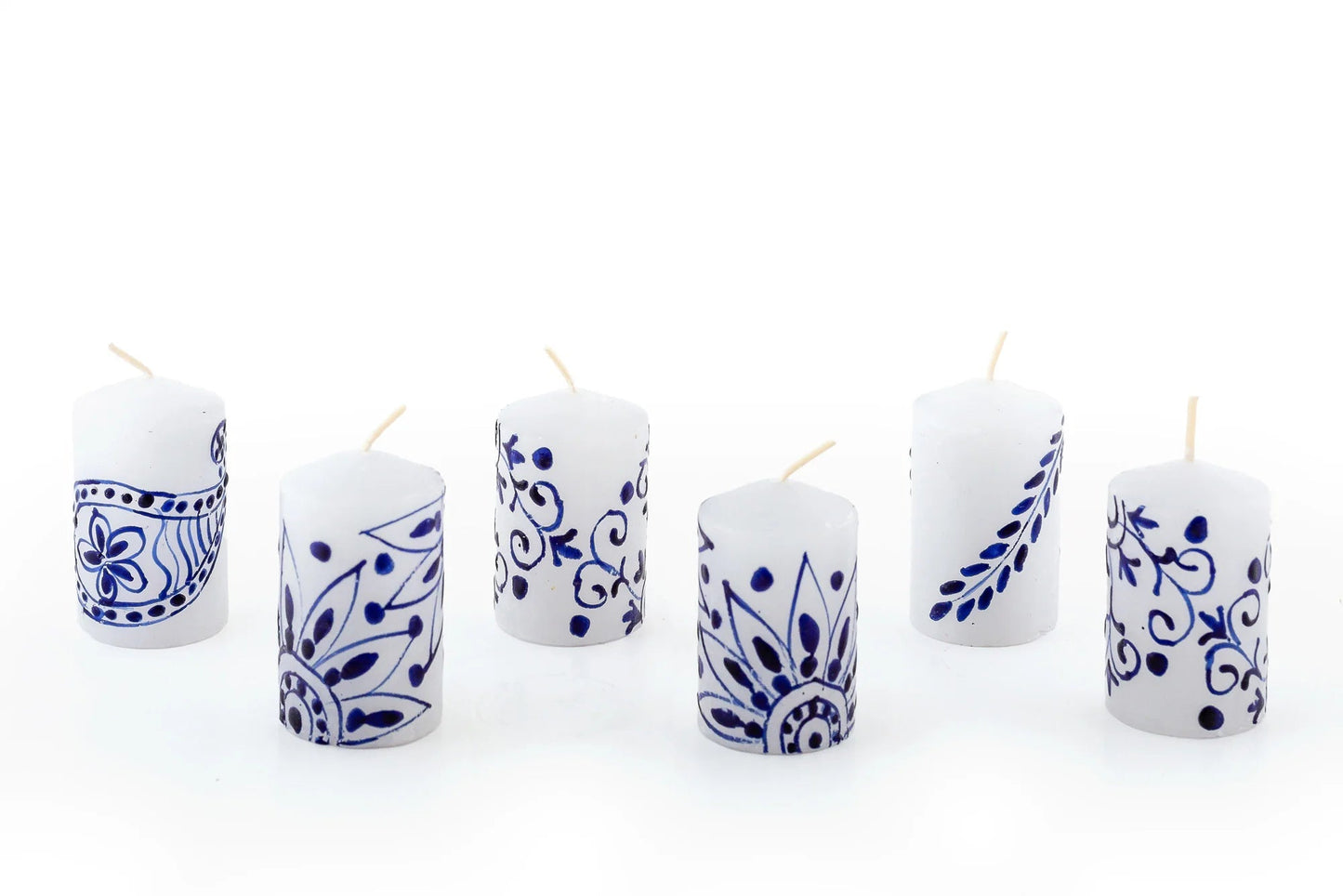 Henna Blue on White Painted Candles