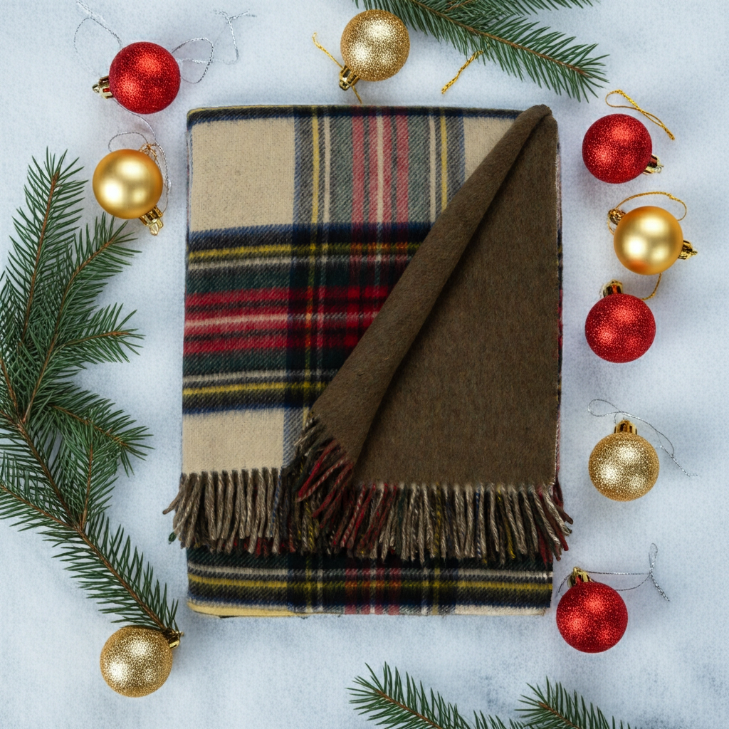 Prince of Scots Double Merino Wool Reversible Throw – Antiqued Dress Stewart Tartan – 70×55 - Osadia Concept Store