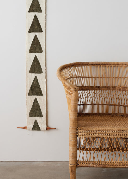 Purpose Bogolan Wall Totem in White with Grey Triangles