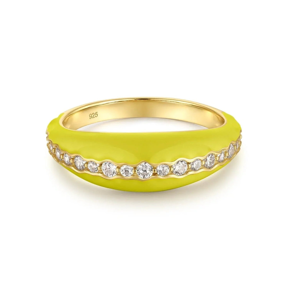 Tapered Yellow Enamel & CZ Channel Ring