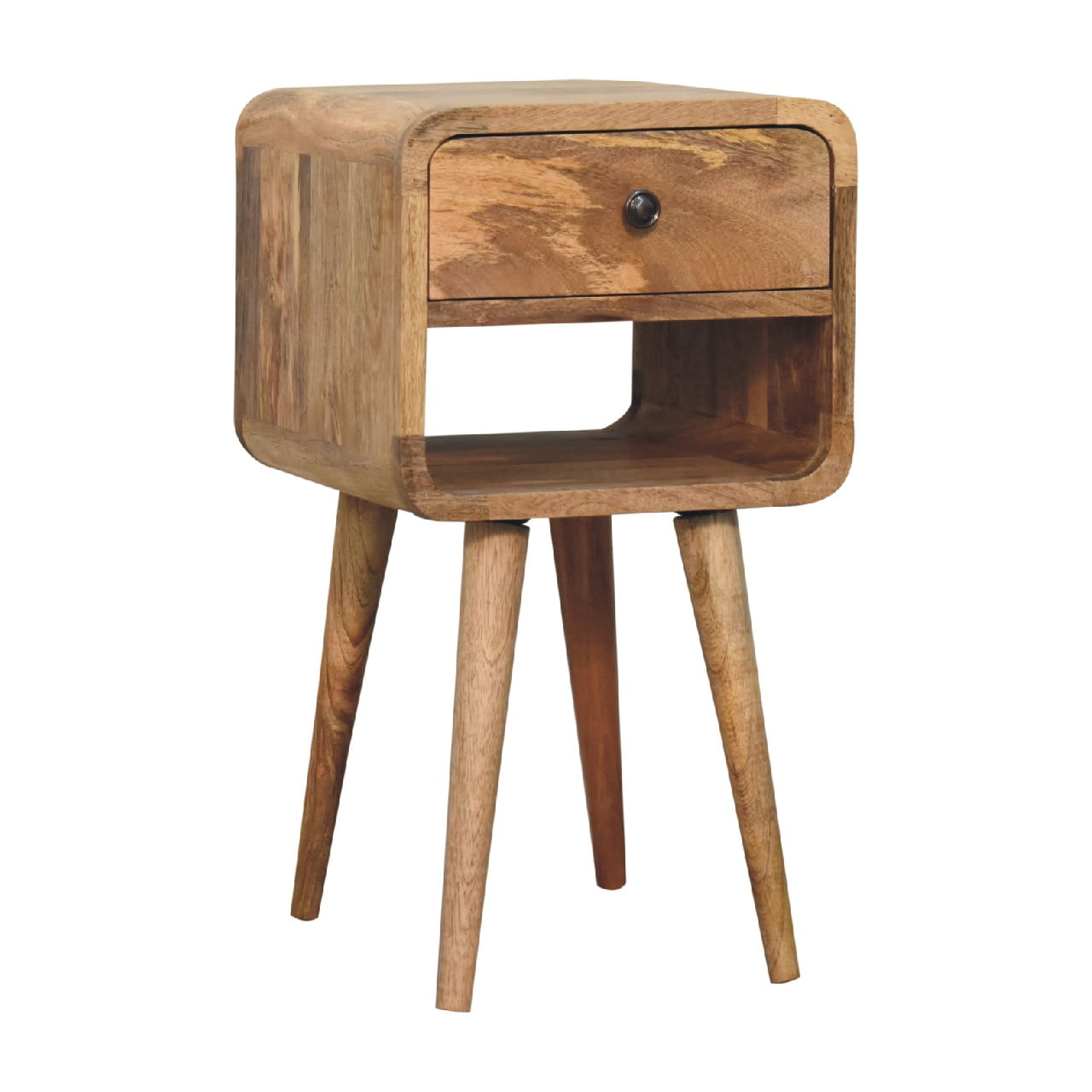 Solid Wood Mini Oak-ish Curve Lower nightstand, 1-Drawer, Open Slot