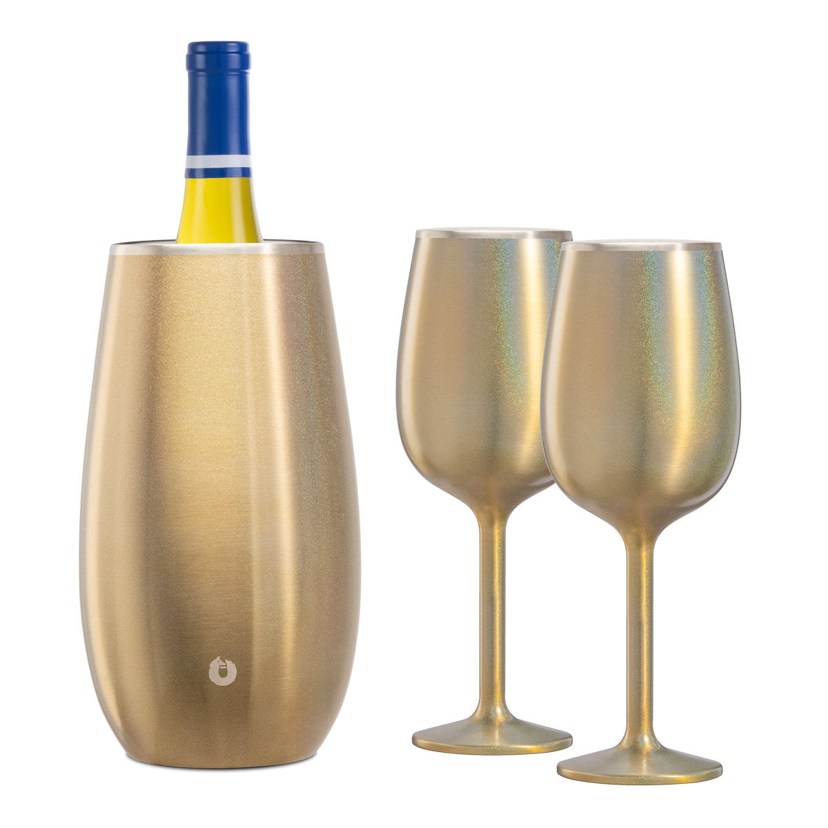 Stainless Steel Wine Chiller and Wine Glass Gift Set - Shimmer Gold