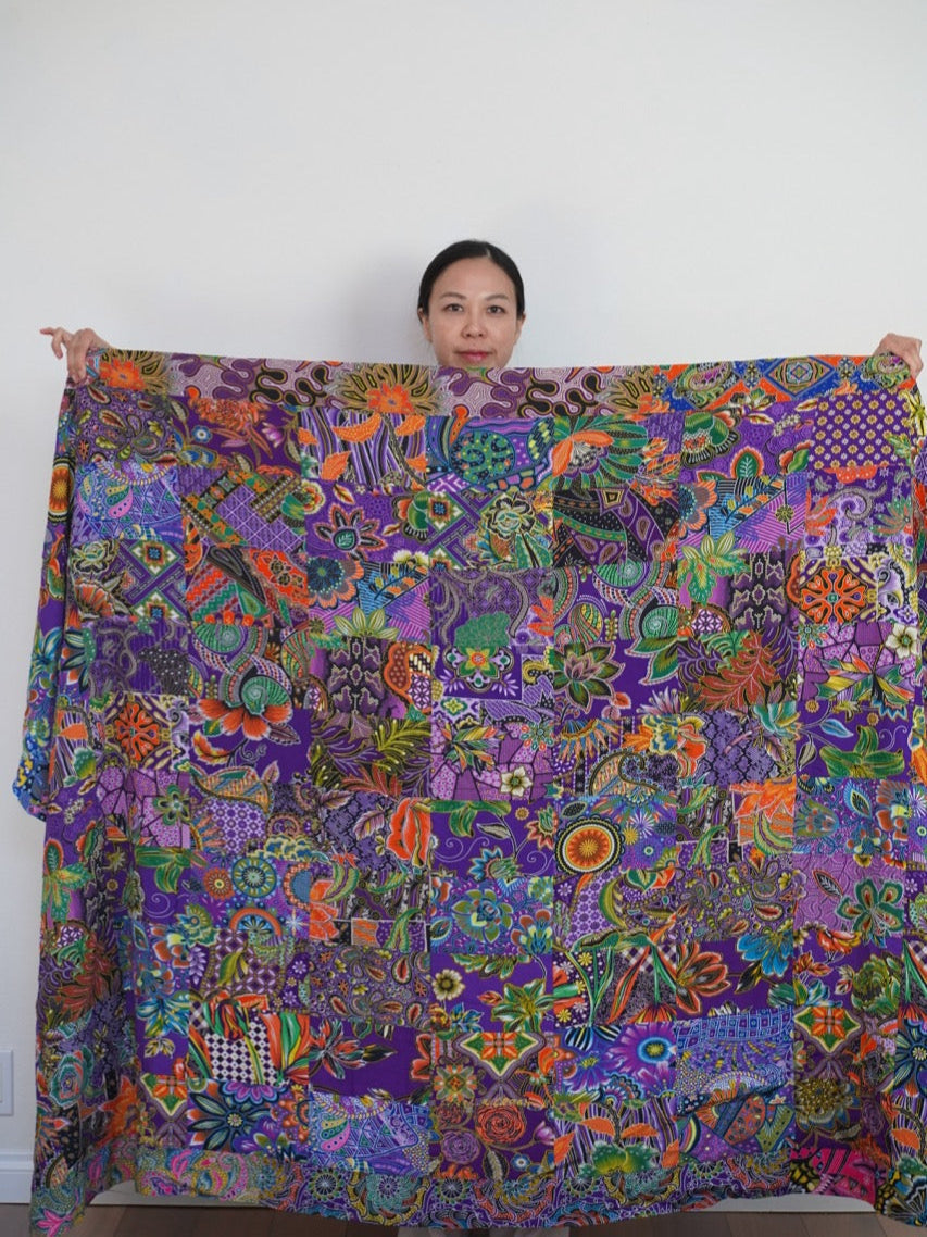 Handmade Reversible Printed Batik Quilt Blanket Throw, Quilt Patchwork, Upcycled, size 55 x 87 inches