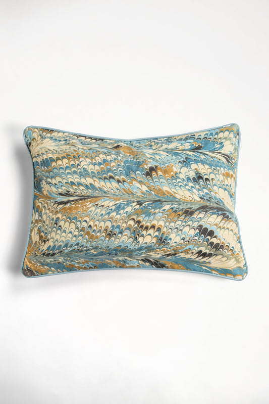 Nila Feathers Hand-Marbled Pillow, 14x20