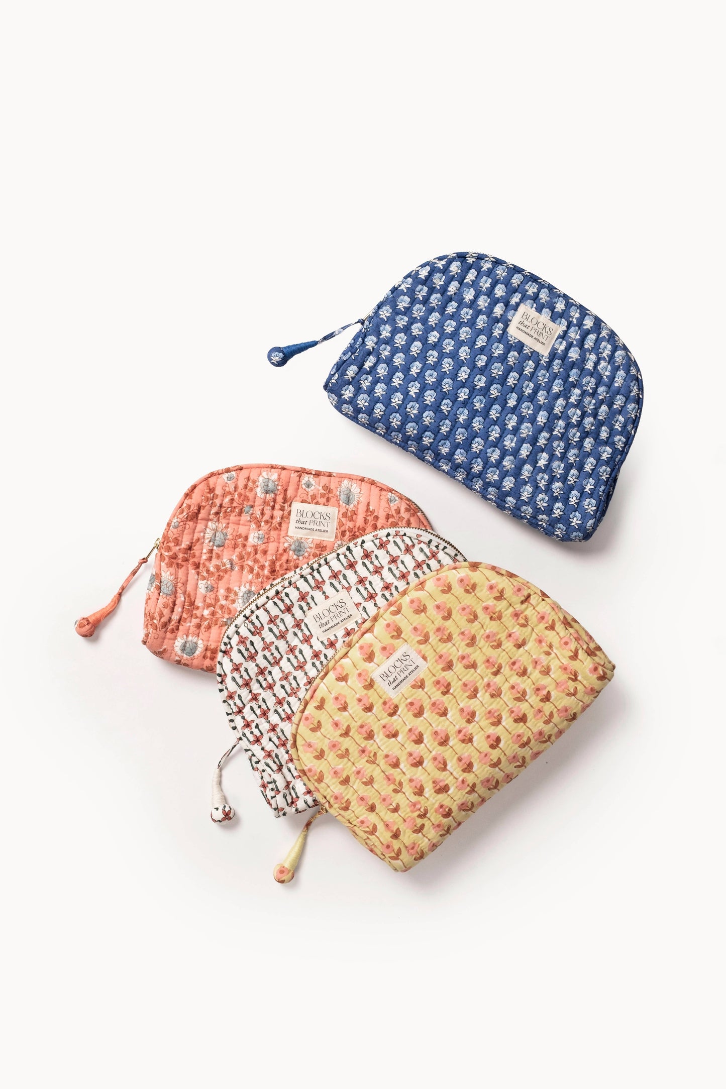 Medium Block Print Quilted Travel Pouch - Crimson Mosaic