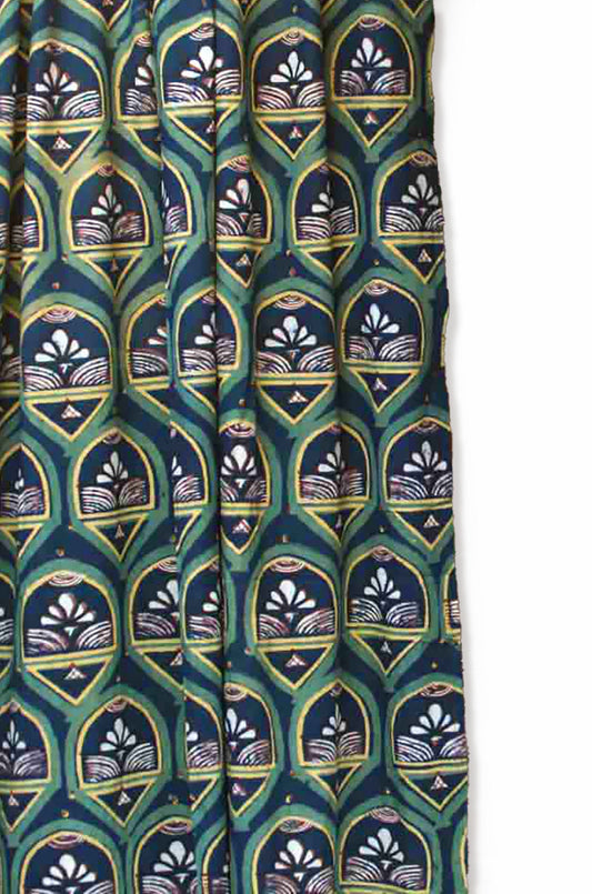 Hand Block Print Cotton Curtain, Sustainable Window Drape - Rajkumari