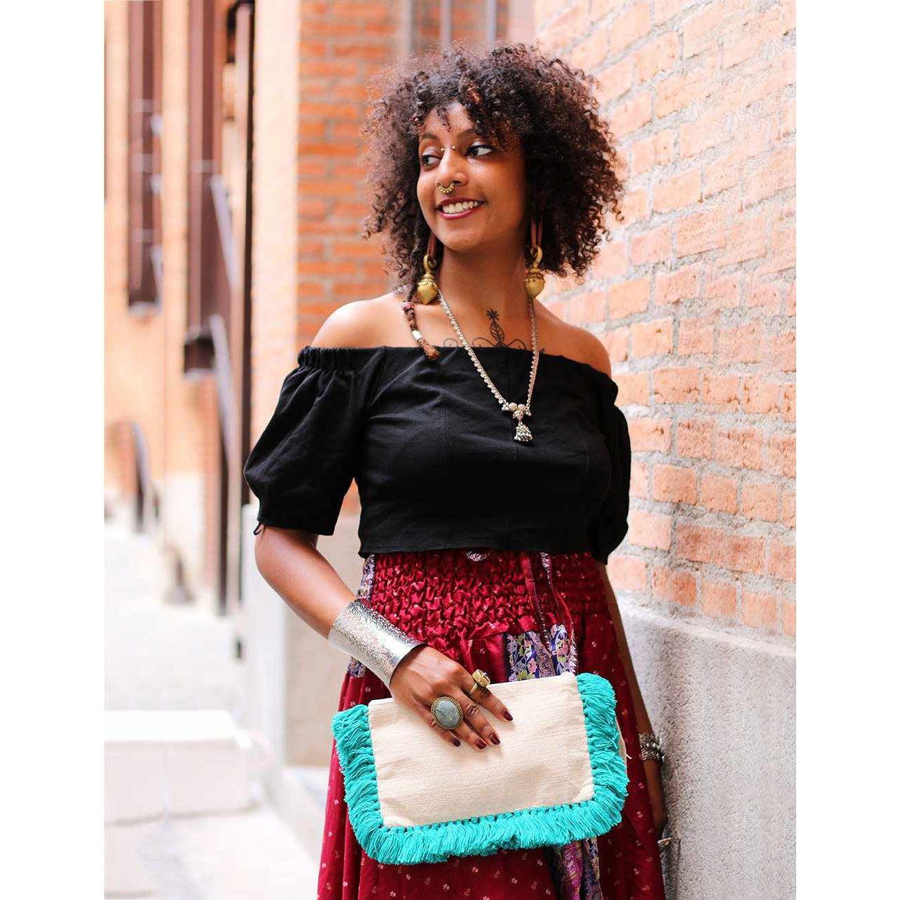 Organic Cotton Fringe Tassel Wristlet - Thailand