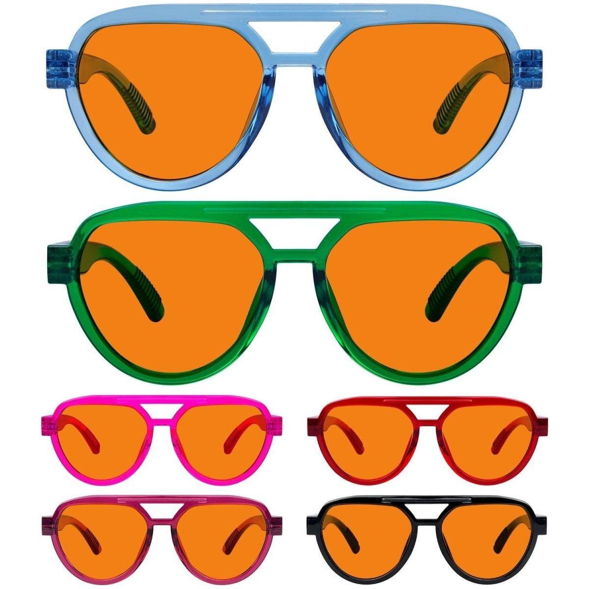 6 Pack 100% Blue Blocking Glasses Orange Lens Metalless Screwless Pilot R2312-B98