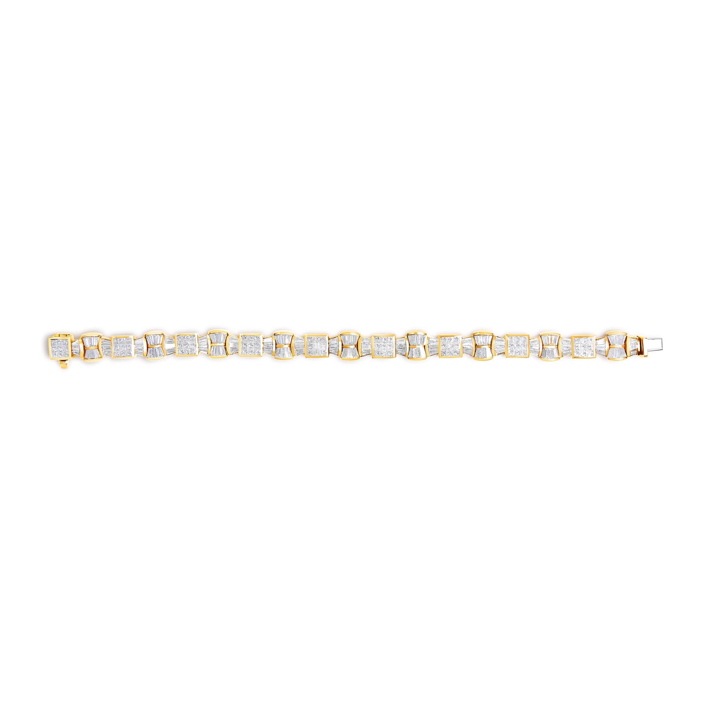 14K Yellow Gold 9 7/8 Cttw Princess and Baguette Diamond Bow and Box Link Tennis Bracelet (G-H Color, VS1-VS2 Clarity) - 7" Inches