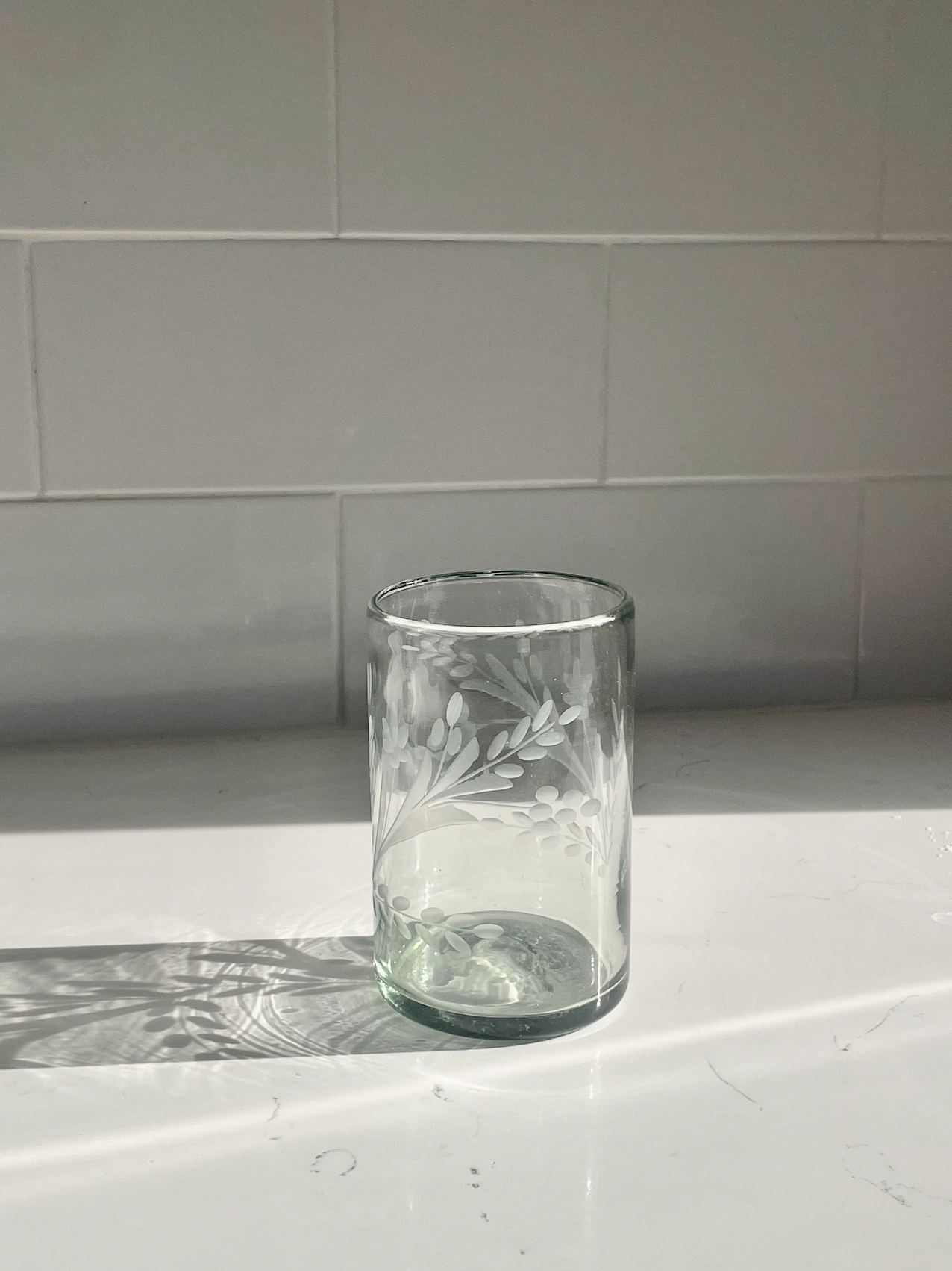 Hand-etched Tumbler Glass, Set of 2