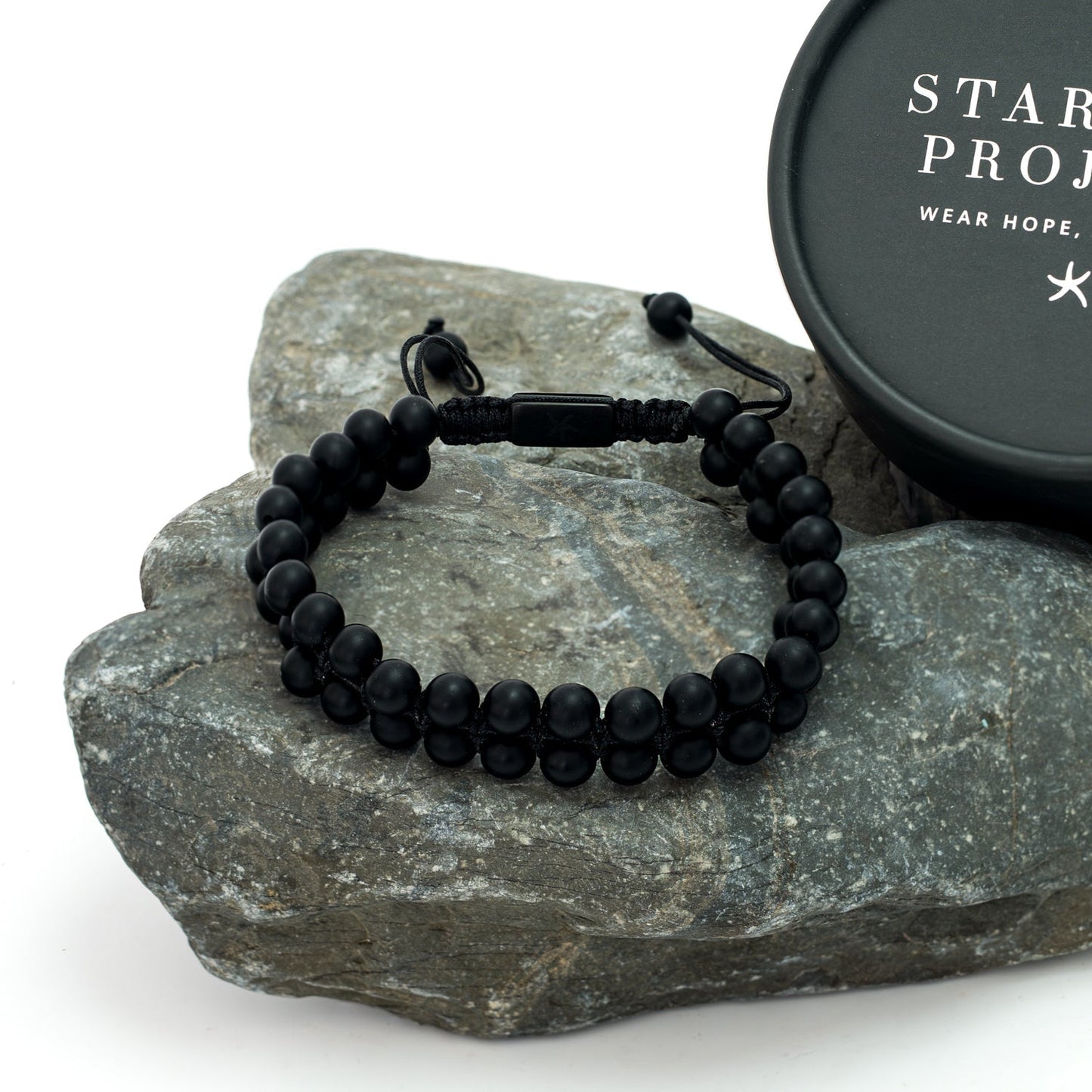 Helix Matte Black Agate Rope Beaded Bracelet