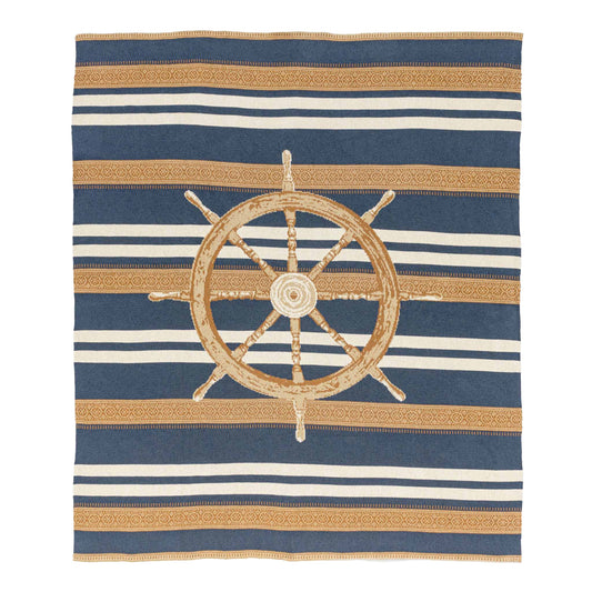 Nautical Captain's Wheel - Cotton Sustainable Knit Traditional Throw Blanket