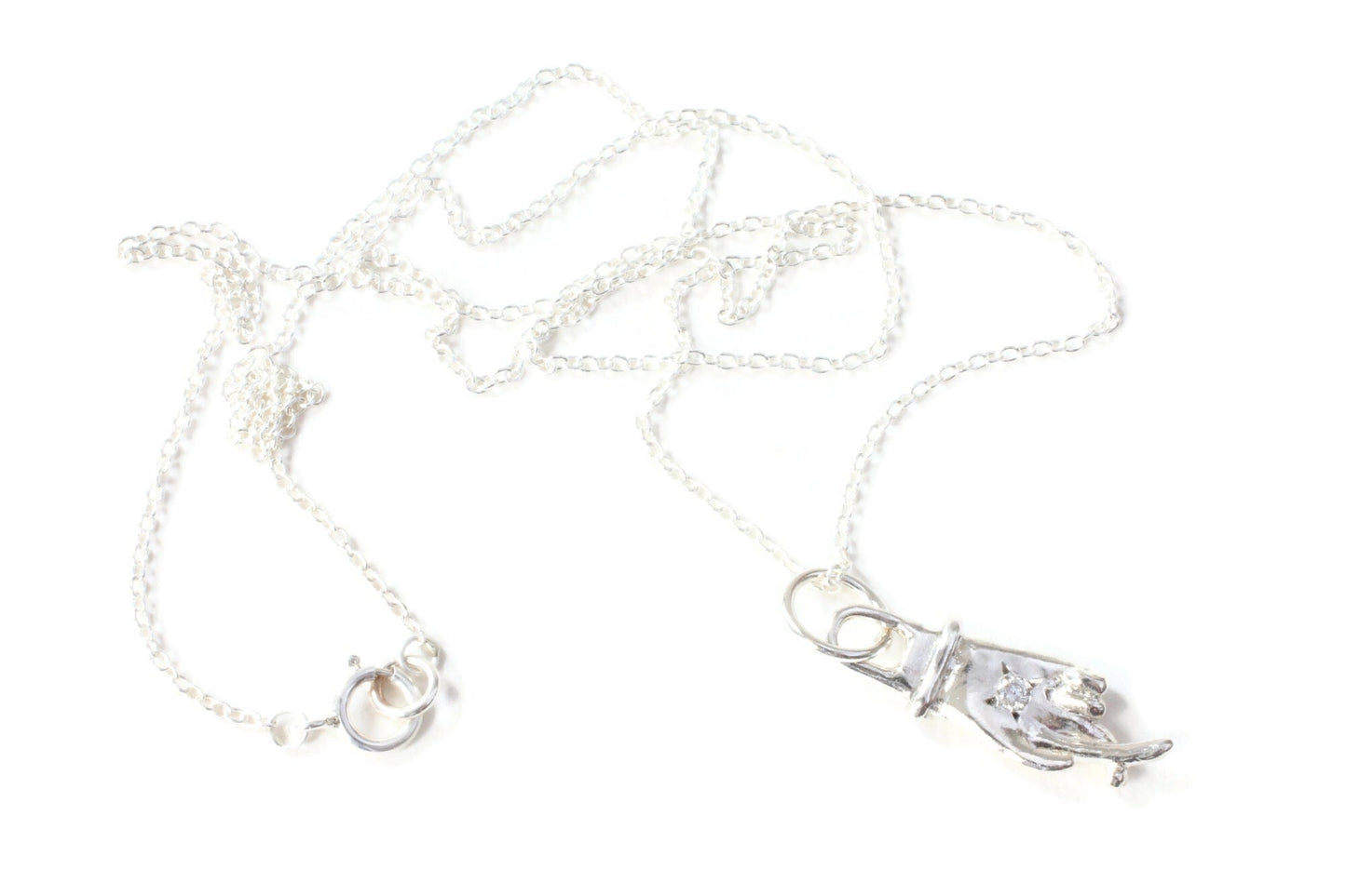 Sterling silver cross my fingers diamond necklace
