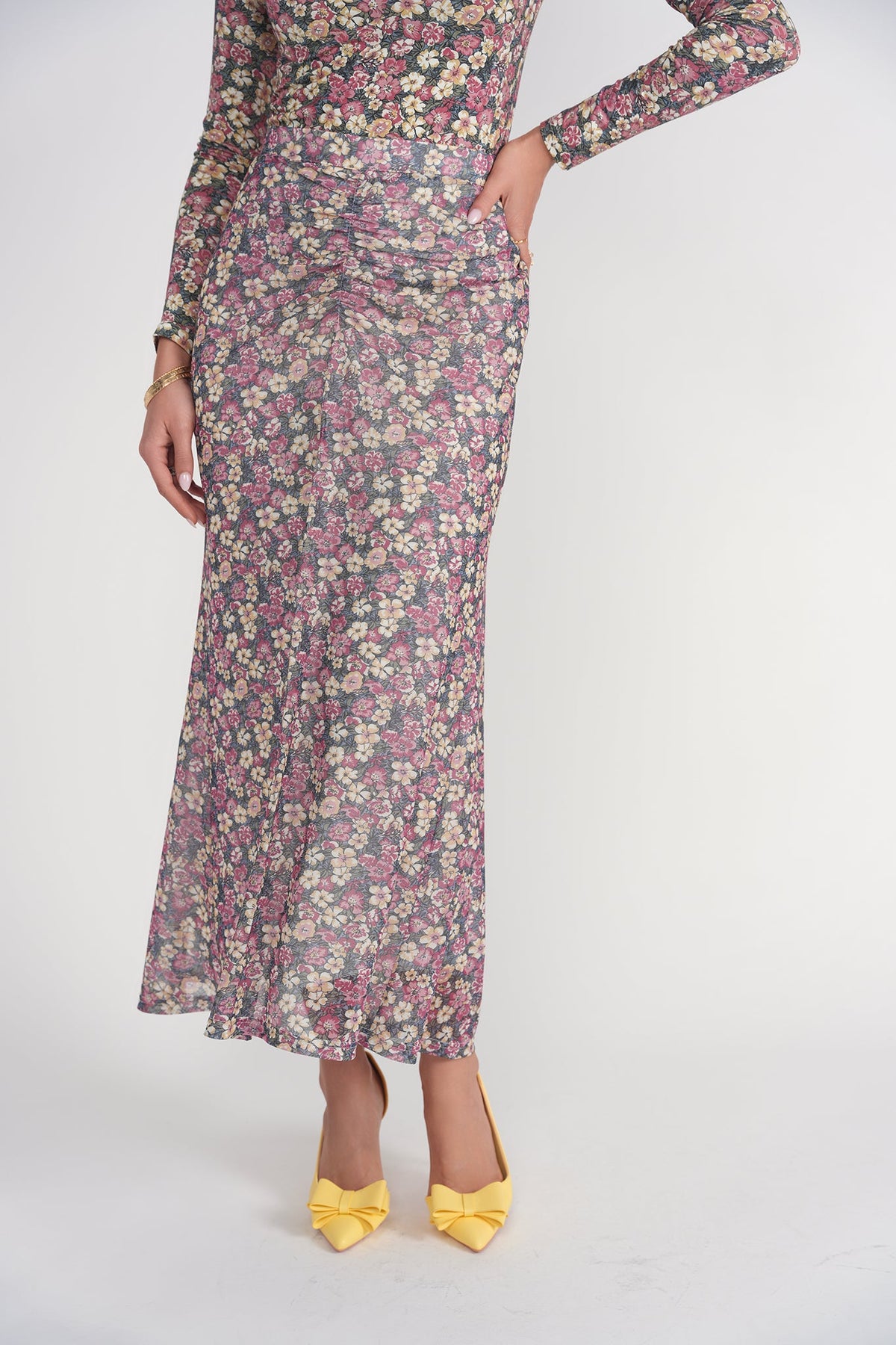 Ruched Front Skirt- Pink Garden