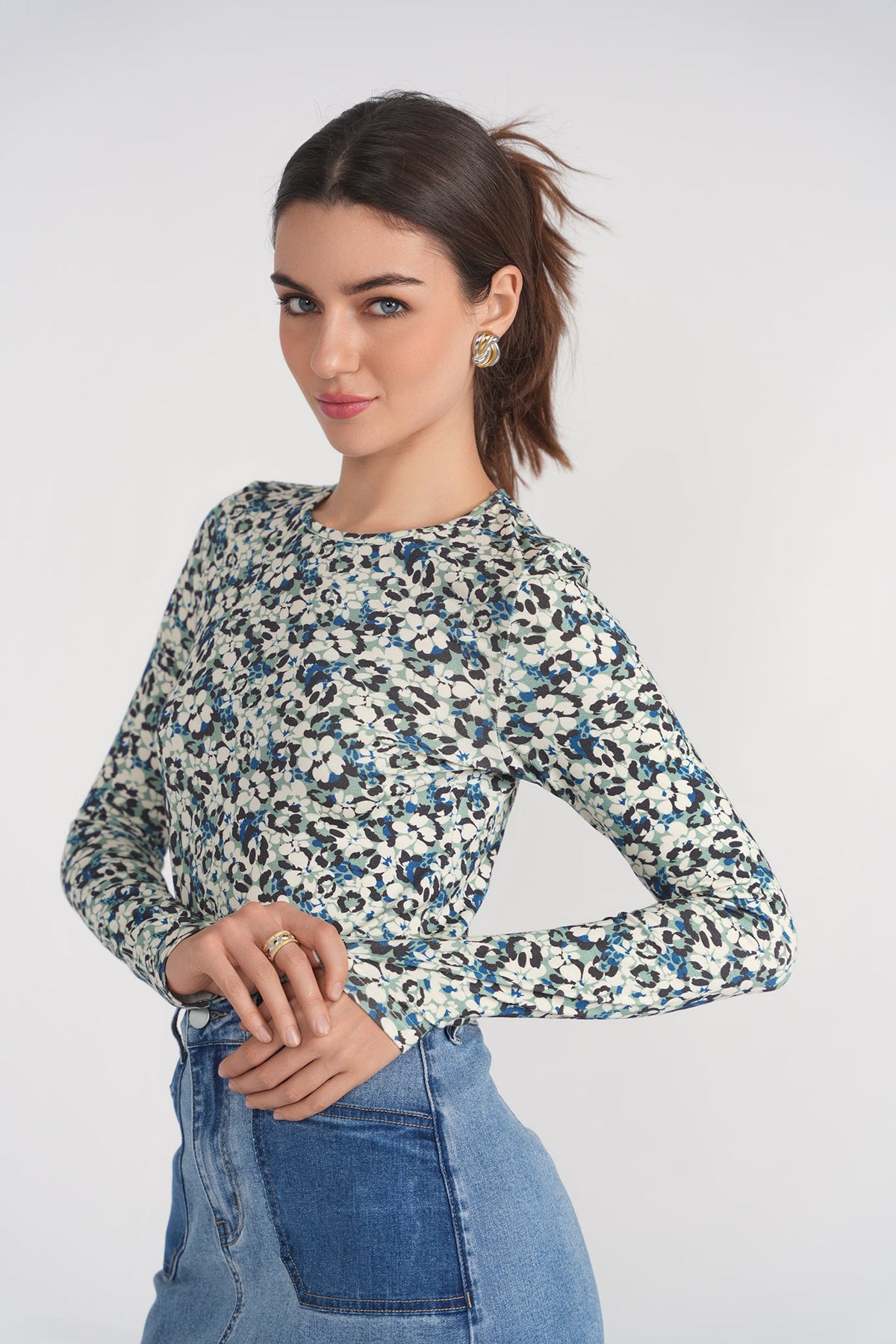 Printed Long Sleeve Tee- Leopard Floral