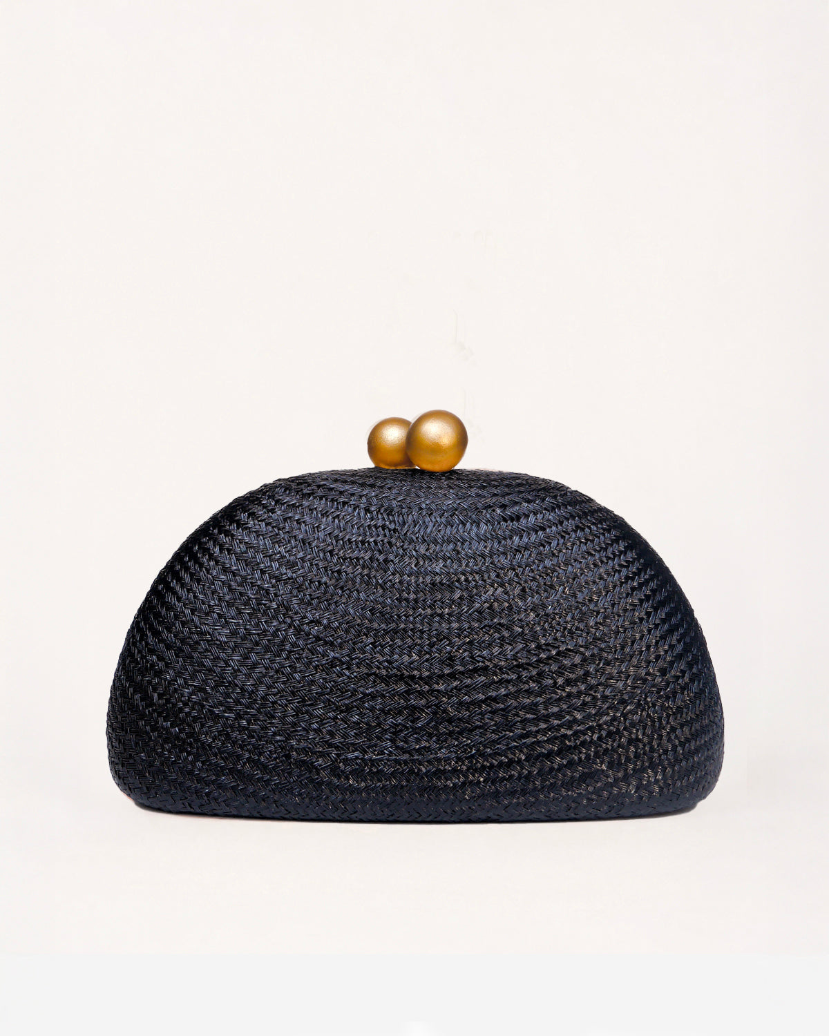 THE HELENA — Black Woven Straw Clutch with Gold Ball Clasp